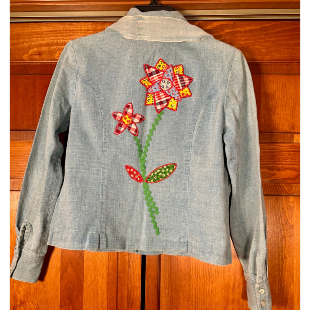 Vintage 70s Chambray Denim Jacket & Purse Set Flower Power Boho Hippie - Picture 5 of 12